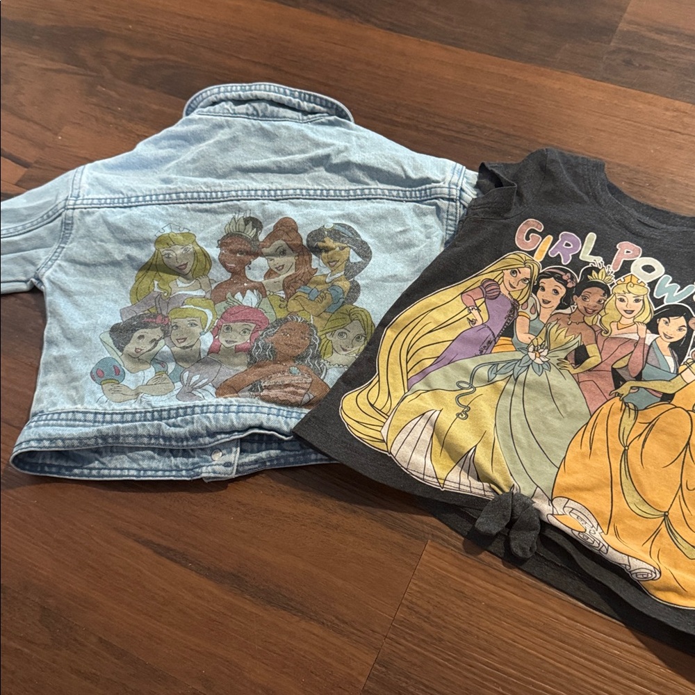 Girls' Light Blue Denim Jacket with Disney princess two piece